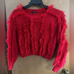 Fashion Nova Women's Fringe Cropped Red Sweater Size Large